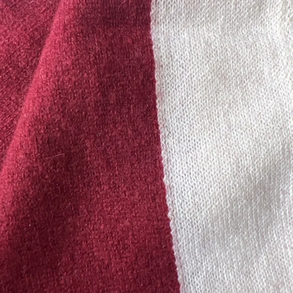 Minnie Rose Unisex 100% Cashmere Color Blocked Sport Scarf Burgundy/White NWT